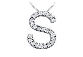 Classic S Initial Diamond Pendant : 14K White Gold - 0.35 CT Diamonds