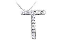 Classic T Initial Diamond Pendant : 14K White Gold - 0.25 CT Diamonds