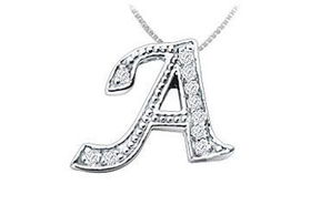 Script A Diamond Initial Pendant : 14K White Gold - 0.15 CT Diamonds