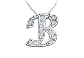 Script B Diamond Initial Pendant : 14K White Gold - 0.20 CT Diamonds