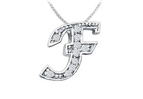 Script F Diamond Initial Pendant : 14K White Gold - 0.15 CT Diamondsscript 