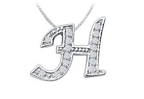 Script H Diamond Initial Pendant : 14K White Gold - 0.25 CT Diamonds