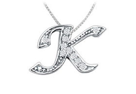 Script K Diamond Initial Pendant : 14K White Gold - 0.15 CT Diamonds