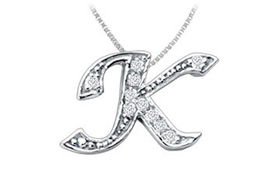 Script K Diamond Initial Pendant : 14K White Gold - 0.15 CT Diamondsscript 