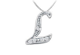 Script L Diamond Initial Pendant : 14K White Gold - 0.10 CT Diamonds