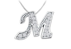 Script M Diamond Initial Pendant : 14K White Gold - 0.25 CT Diamondsscript 