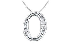 Script O Diamond Initial Pendant : 14K White Gold - 0.10 CT Diamonds