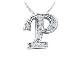 Script P Diamond Initial Pendant : 14K White Gold - 0.15 CT Diamonds