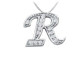 Script R Diamond Initial Pendant : 14K White Gold - 0.25 CT Diamonds