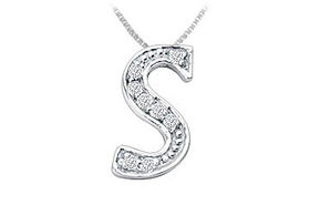 Script S Diamond Initial Pendant : 14K White Gold - 0.15 CT Diamonds