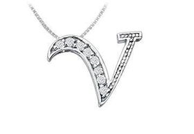 Script V Diamond Initial Pendant : 14K White Gold - 0.15 CT Diamondsscript 