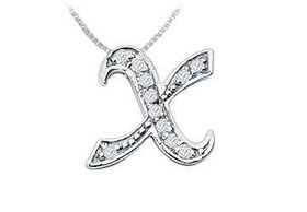 Script X Diamond Initial Pendant : 14K White Gold - 0.15 CT Diamonds