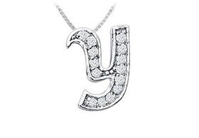 Script Y Diamond Initial Pendant : 14K White Gold - 0.25 CT Diamonds