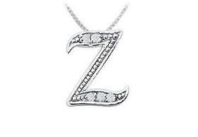 Script Z Diamond Initial Pendant : 14K White Gold - 0.10 CT Diamonds