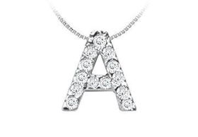 Classic A Initial Diamond Pendant : 14K White Gold - 0.15 CT Diamonds