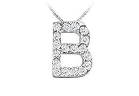 Classic B Initial Diamond Pendant : 14K White Gold - 0.20 CT Diamondsclassic 