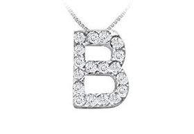 Classic B Initial Diamond Pendant : 14K White Gold - 0.20 CT Diamonds