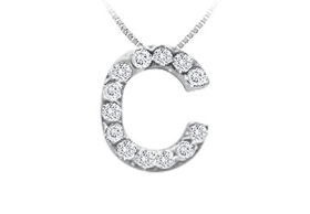 Classic C Initial Diamond Pendant : 14K White Gold - 0.15 CT Diamondsclassic 