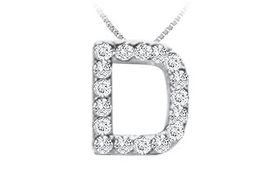 Classic D Initial Diamond Pendant : 14K White Gold - 0.15 CT Diamonds