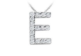 Classic E Initial Diamond Pendant : 14K White Gold - 0.15 CT Diamonds