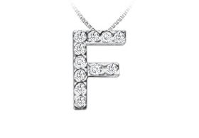 Classic F Initial Diamond Pendant : 14K White Gold - 0.15 CT Diamonds