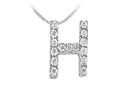 Classic H Initial Diamond Pendant : 14K White Gold - 0.15 CT Diamonds