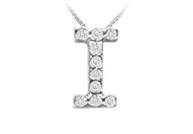 Classic I Initial Diamond Pendant : 14K White Gold - 0.10 CT Diamonds