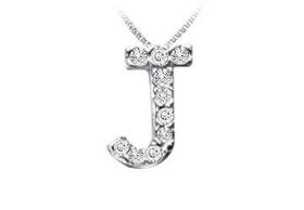 Classic J Initial Diamond Pendant : 14K White Gold - 0.10 CT Diamonds