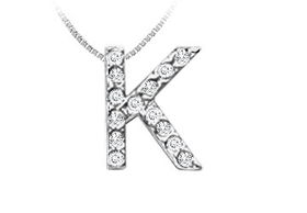 Classic K Initial Diamond Pendant : 14K White Gold - 0.15 CT Diamonds