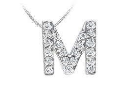 Classic M Initial Diamond Pendant : 14K White Gold - 0.25 CT Diamonds