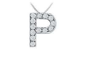 Classic P Initial Diamond Pendant : 14K White Gold - 0.15 CT Diamonds