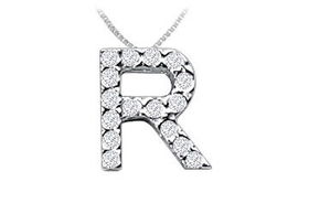Classic R Initial Diamond Pendant : 14K White Gold - 0.15 CT Diamondsclassic 