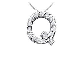 Classic Q Initial Diamond Pendant : 14K White Gold - 0.15 CT Diamonds