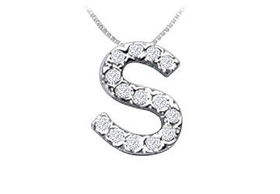 Classic S Initial Diamond Pendant : 14K White Gold - 0.15 CT Diamonds