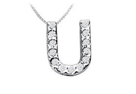 Classic U Initial Diamond Pendant : 14K White Gold - 0.15 CT Diamonds