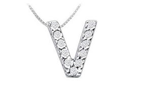 Classic V Initial Diamond Pendant : 14K White Gold - 0.15 CT Diamonds