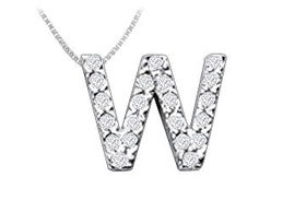 Classic W Initial Diamond Pendant : 14K White Gold - 0.25 CT Diamonds