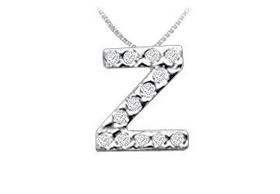Classic Z Initial Diamond Pendant : 14K White Gold - 0.15 CT Diamonds