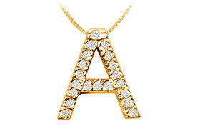 Classic A Initial Diamond Pendant : 14K Yellow Gold - 0.30 CT Diamondsclassic 