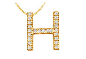 Classic H Initial Diamond Pendant : 14K Yellow Gold - 0.35 CT Diamonds