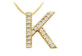 Classic K Initial Diamond Pendant : 14K Yellow Gold - 0.35 CT Diamonds