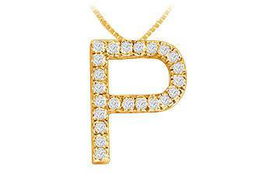 Classic P Initial Diamond Pendant : 14K Yellow Gold - 0.35 CT Diamonds