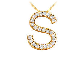 Classic S Initial Diamond Pendant : 14K Yellow Gold - 0.35 CT Diamonds