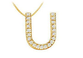 Classic U Initial Diamond Pendant : 14K Yellow Gold - 0.33 CT Diamonds
