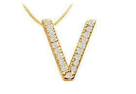 Classic V Initial Diamond Pendant : 14K Yellow Gold - 0.30 CT Diamonds