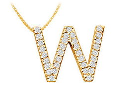 Classic W Initial Diamond Pendant : 14K Yellow Gold - 0.50 CT Diamonds