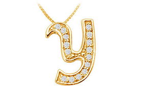 Script Y Diamond Initial Pendant : 14K Yellow Gold - 0.40 CT Diamonds