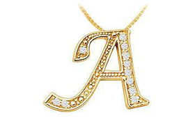 Script A Diamond Initial Pendant : 14K Yellow Gold - 0.30 CT Diamonds