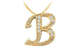 Script B Diamond Initial Pendant : 14K Yellow Gold - 0.25 CT Diamonds