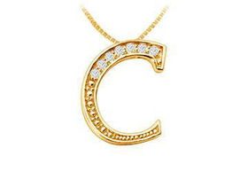 Script C Diamond Initial Pendant : 14K Yellow Gold - 0.20 CT Diamonds